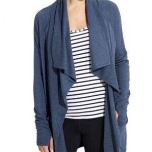 Athleta Studio Wrap Open Front Sweater Jacket Womens Sm Magnetic Clasp Navy Blue
